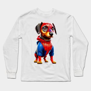 Canine Crusader: Dachshund in Webbed Superhero Suit Tee Long Sleeve T-Shirt